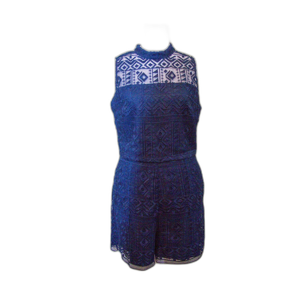 Parker romper playsuit jumpsuit with geometric lace overlay pockets
